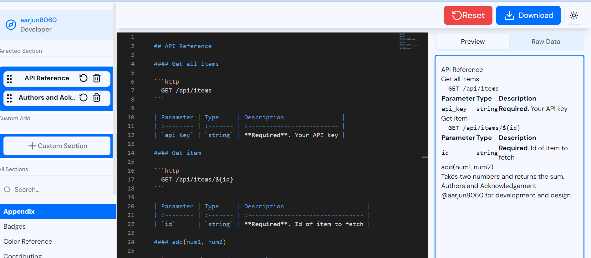 ReadMe Generator screenshot